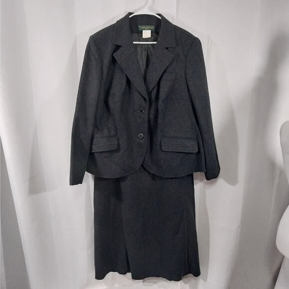 HARVE BENARD! STUNNING WOOL BLEND CHARCOAL GRAY JACKET, SKIRT SUIT, SET! SZ 26W - Picture 6 of 14
